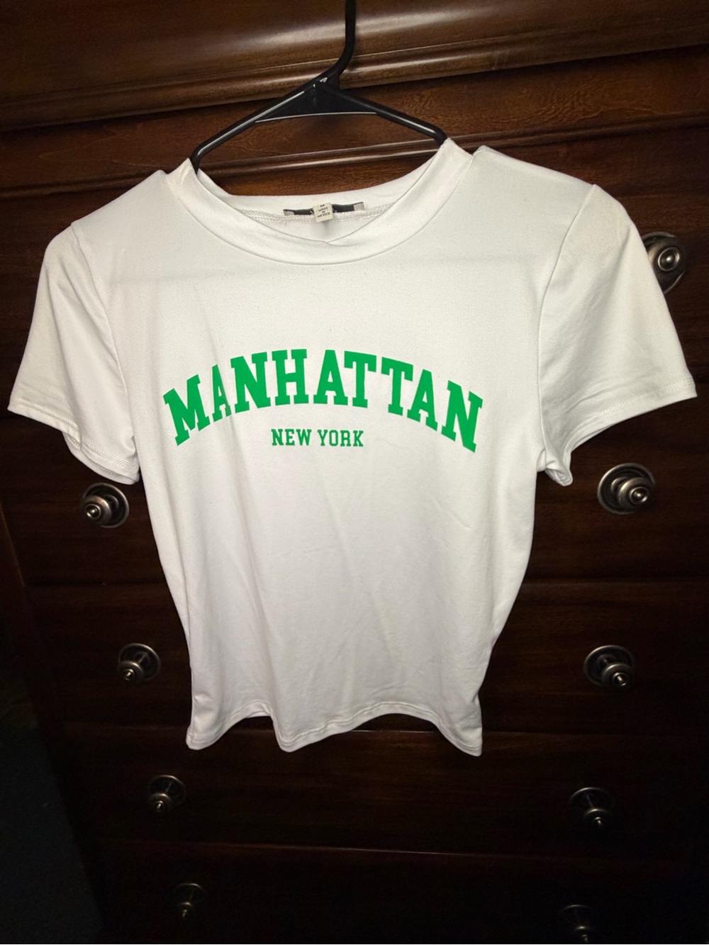 Manhattan New York White Tee with Green Logo